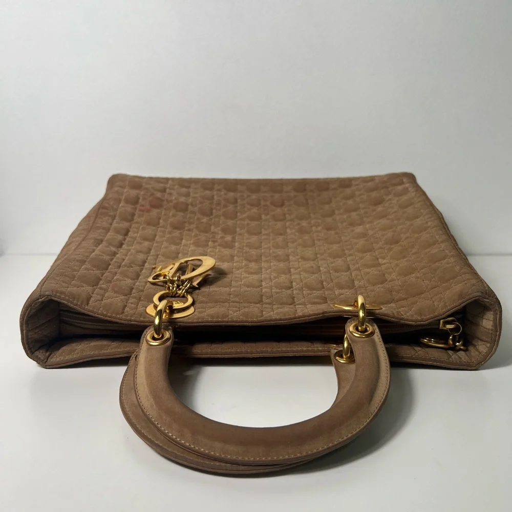 Christian Dior Vintage Lady Dior Large Nylon Cannage Top Handle Bag Purse Tote